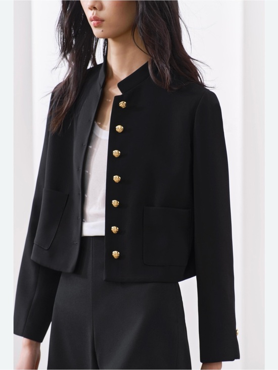 Zara Jackets & Blazers - ZARA Women's S Black Gold Button Stretch Boxy Crop Blazer Jacket